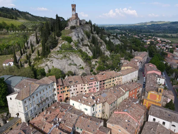 Widok Drona Historycznej Miejscowości Brisighella Włoszech — Zdjęcie stockowe
