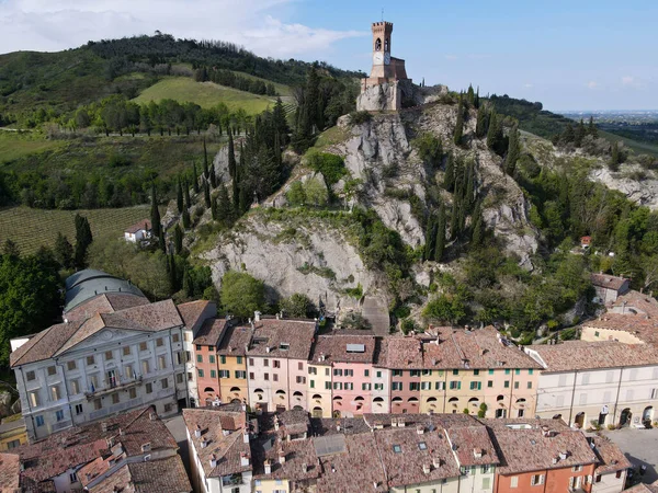 Drone Utsikt Över Den Historiska Byn Brisighella Italien — Stockfoto