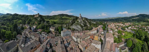 Drone Utsikt Över Den Historiska Byn Brisighella Italien — Stockfoto