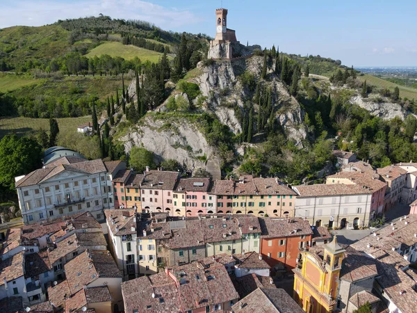 Drone Vista Sul Borgo Storico Brisighella Italia — Foto Stock