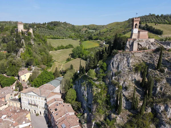 Drone Vista Sul Borgo Storico Brisighella Italia — Foto Stock
