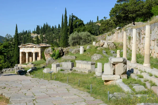 Θέα Στον Αρχαιολογικό Χώρο Της Δελφής Στην Ελλάδα — Φωτογραφία Αρχείου