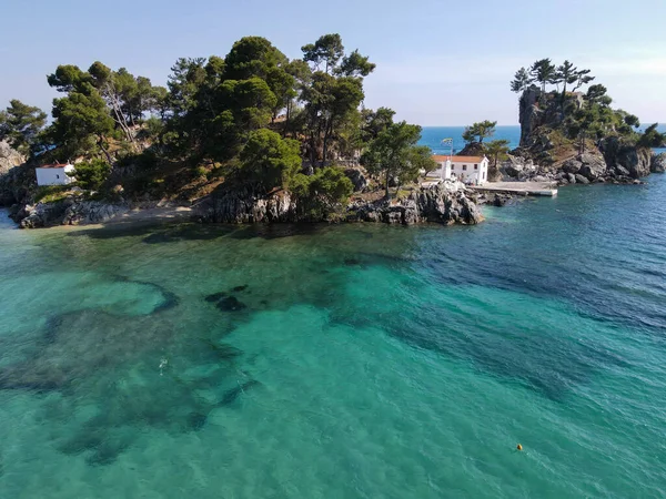 Drone Vista Pueblo Turístico Parga Grecia —  Fotos de Stock