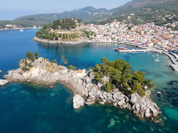 Drone Uitzicht Het Toeristische Dorp Parga Griekenland — Stockfoto