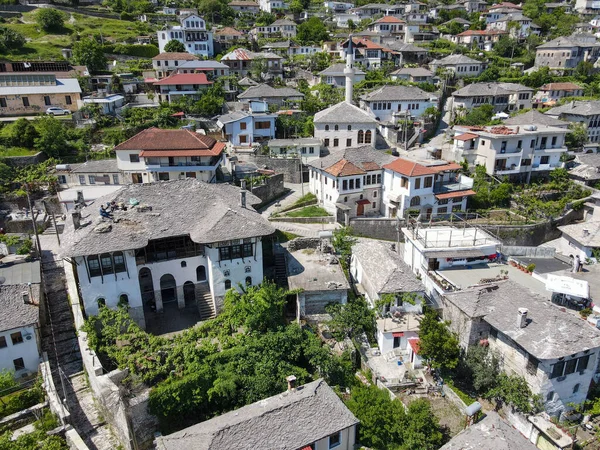 Drone Vista Sulla Città Gjirokastra Albania Patrimonio Mondiale Dell Unesco — Foto Stock