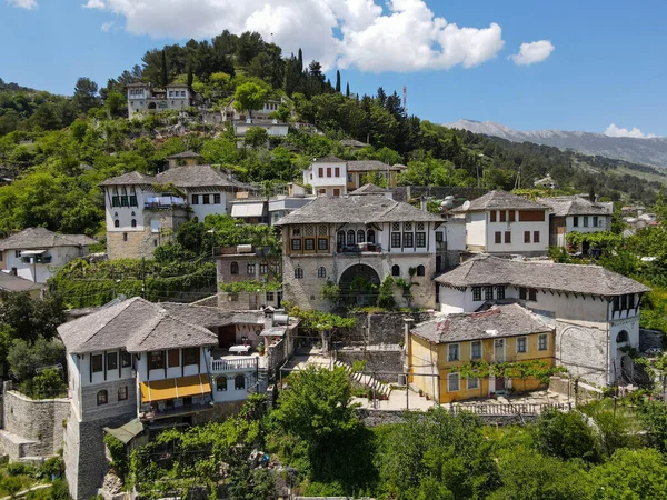 Drone Utsikt Över Staden Gjirokastra Albanien Unesco Världsarv — Stockfoto