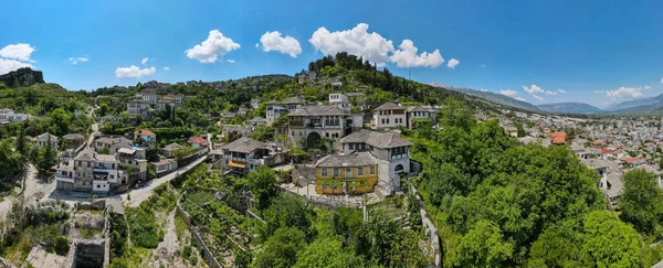 Drón Kilátás Város Gjirokastra Albánia Unesco Világörökség — Stock Fotó
