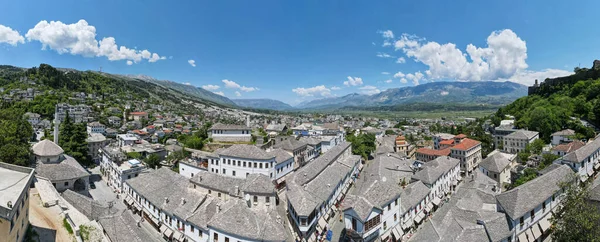 Drone Uitzicht Stad Gjirokastra Albanië Unesco Werelderfgoed — Stockfoto