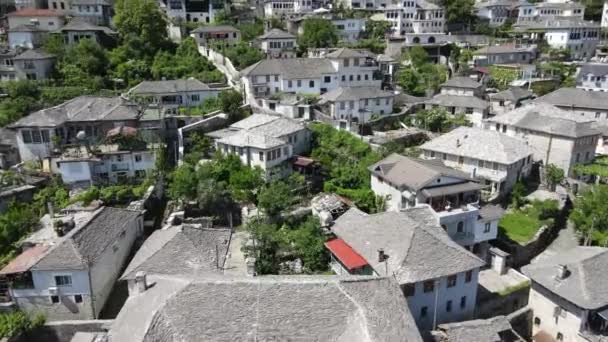 Vista Drone Cidade Gjirokastra Albânia Património Mundial Unesco — Vídeo de Stock