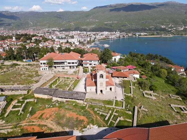 Drone Uitzicht Saint Clement Klooster Van Ohrid Macedonië — Stockfoto