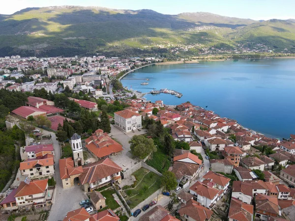 Drönare Utsikt Över Staden Ohrid Makedonien — Stockfoto