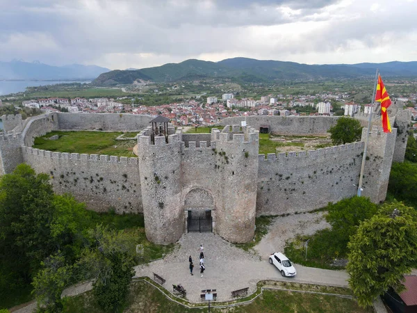 Vista Del Dron Fortaleza Samuel Ohrid Macedonia —  Fotos de Stock