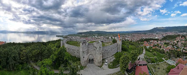 Vista Del Dron Fortaleza Samuel Ohrid Macedonia — Foto de Stock
