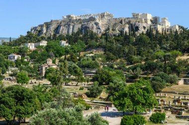 Atina 'nın antik agora ve akropolü Yunanistan üzerine