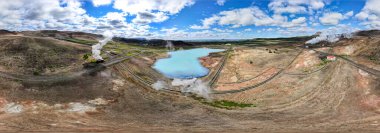 İzlanda 'daki Myvatn Gölü yakınındaki jeotermal parkın insansız hava aracı görüntüsü