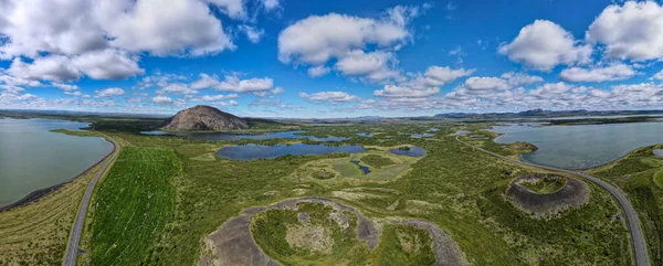 Widok Drona Krater Pobliżu Jeziora Myvatn Islandii — Zdjęcie stockowe