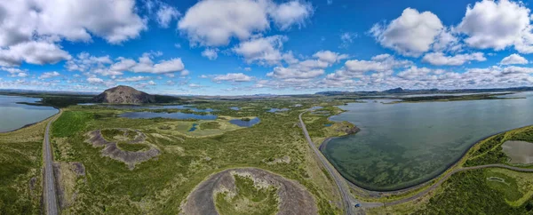 Drónra Néző Kráter Közelében Myvatn Izlandon — Stock Fotó