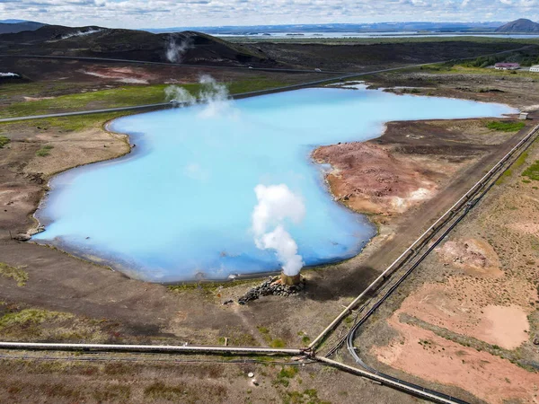 Drone View Geothermal Park Lake Myvatn Iceland — 스톡 사진