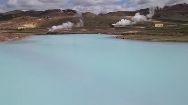 Drone Zicht Geothermisch Park Bij Het Myvatn Meer Ijsland — Stockvideo