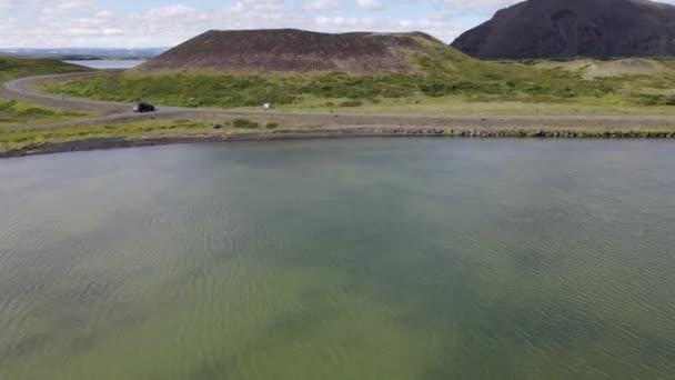 Drone View Crater Lake Myvatn Iceland — Αρχείο Βίντεο