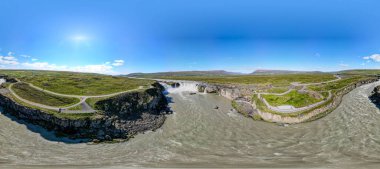 Drone view at Godafoss waterfall on Iceland