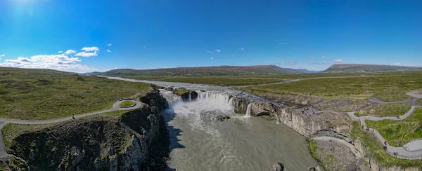 Drone View Godafoss Waterfall Iceland — стоковое фото