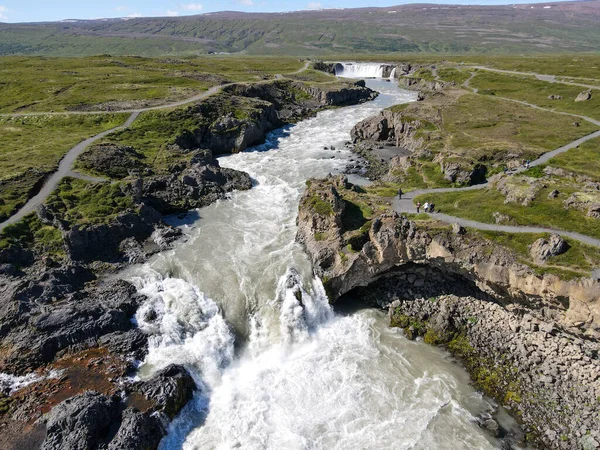 Drone View Godafoss Waterfall Iceland — стоковое фото