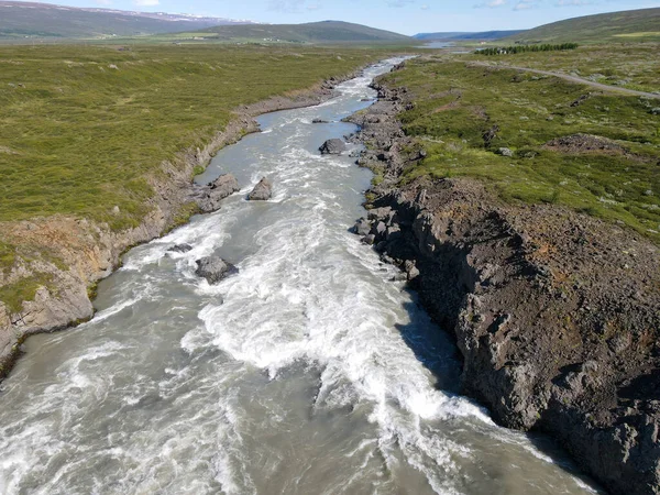 Drone View Godafoss Waterfall Iceland — 스톡 사진