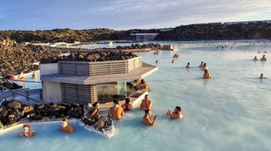Reykjavik, Iceland - 19 July 2022: people on the wellness pool of Blue Lagoon near Reykjavik on Iceland
