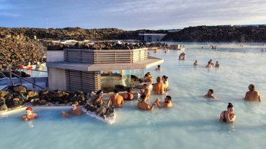 Reykjavik, Iceland - 19 July 2022: people on the wellness pool of Blue Lagoon near Reykjavik on Iceland