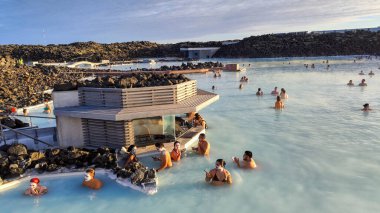 Reykjavik, Iceland - 19 July 2022: people on the wellness pool of Blue Lagoon near Reykjavik on Iceland