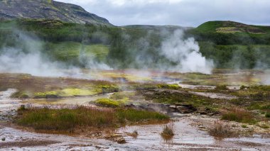 View at the geothermal field of Geysir on Iceland