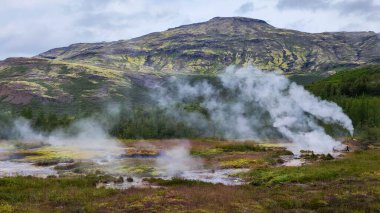 View at the geothermal field of Geysir on Iceland