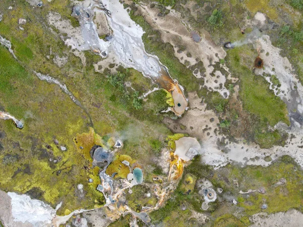 Drone View Geothermal Field Geysir Iceland — Zdjęcie stockowe