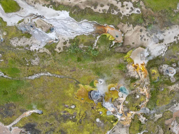 Drone View Geothermal Field Geysir Iceland — Zdjęcie stockowe