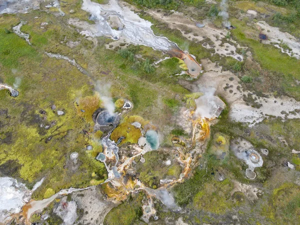 Drone View Geothermal Field Geysir Iceland — Stockfoto