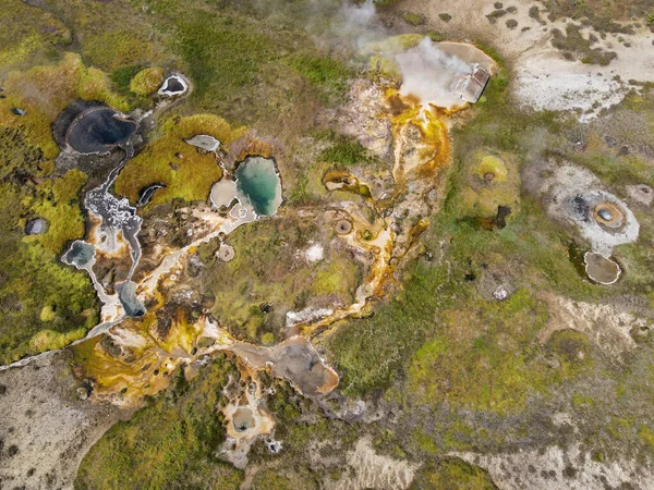 Drone View Geothermal Field Geysir Iceland — Stock fotografie