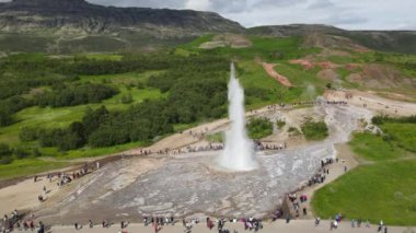 Drone view at the geothermal field of Geysir on Iceland