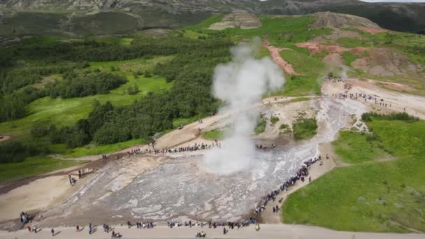 Drone View Geothermal Field Geysir Iceland — Video
