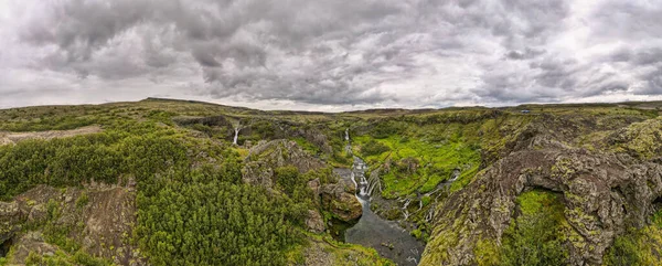 Drone View Waterfalls Gjain Iceland — 스톡 사진