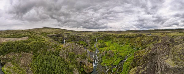 Drone View Waterfalls Gjain Iceland — 图库照片