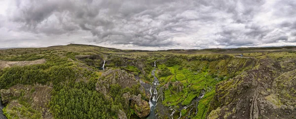 Drone View Waterfalls Gjain Iceland — стоковое фото