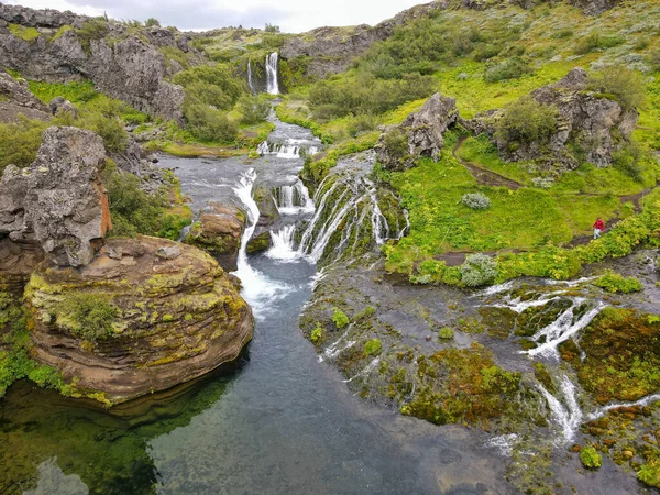 Drone View Waterfalls Gjain Iceland — Stockfoto