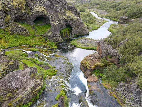 Drone View Waterfalls Gjain Iceland — стоковое фото