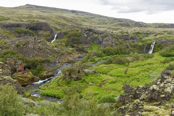 Drone View Waterfalls Gjain Iceland — Stockfoto