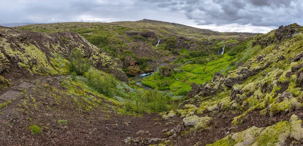 Drone View Waterfalls Gjain Iceland — kuvapankkivalokuva