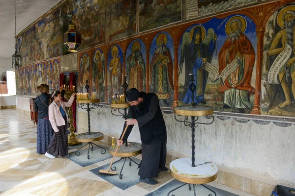 Velebrdo Macedonia May 2022 People Lighting Candles Bigorski Monastery Macedonia — Stock Photo, Image