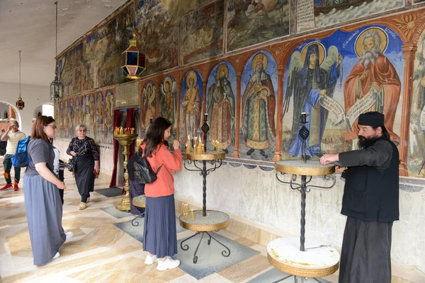Velebrdo Macedonia May 2022 People Lighting Candles Bigorski Monastery Macedonia — Zdjęcie stockowe