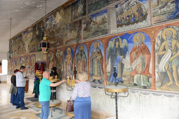 Velebrdo Macedonia May 2022 People Lighting Candles Bigorski Monastery Macedonia — Stock Photo, Image