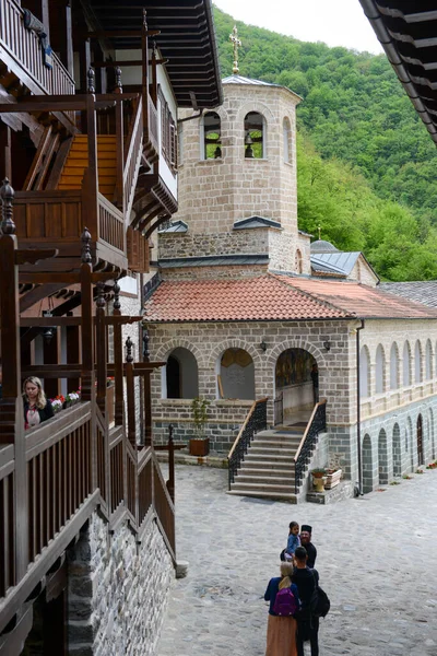 Velebrdo Macedonia May 2022 People Visiting Bigorski Monastery Macedonia — Foto Stock